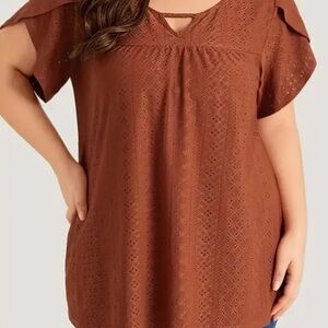 Women's Rust Colored Eyelet Top